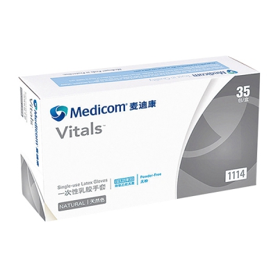 Medicom麦迪康 工业灭菌型乳胶手套(无粉.PE袋)S1114C M 70只盒 CC-9054-02 S1114C